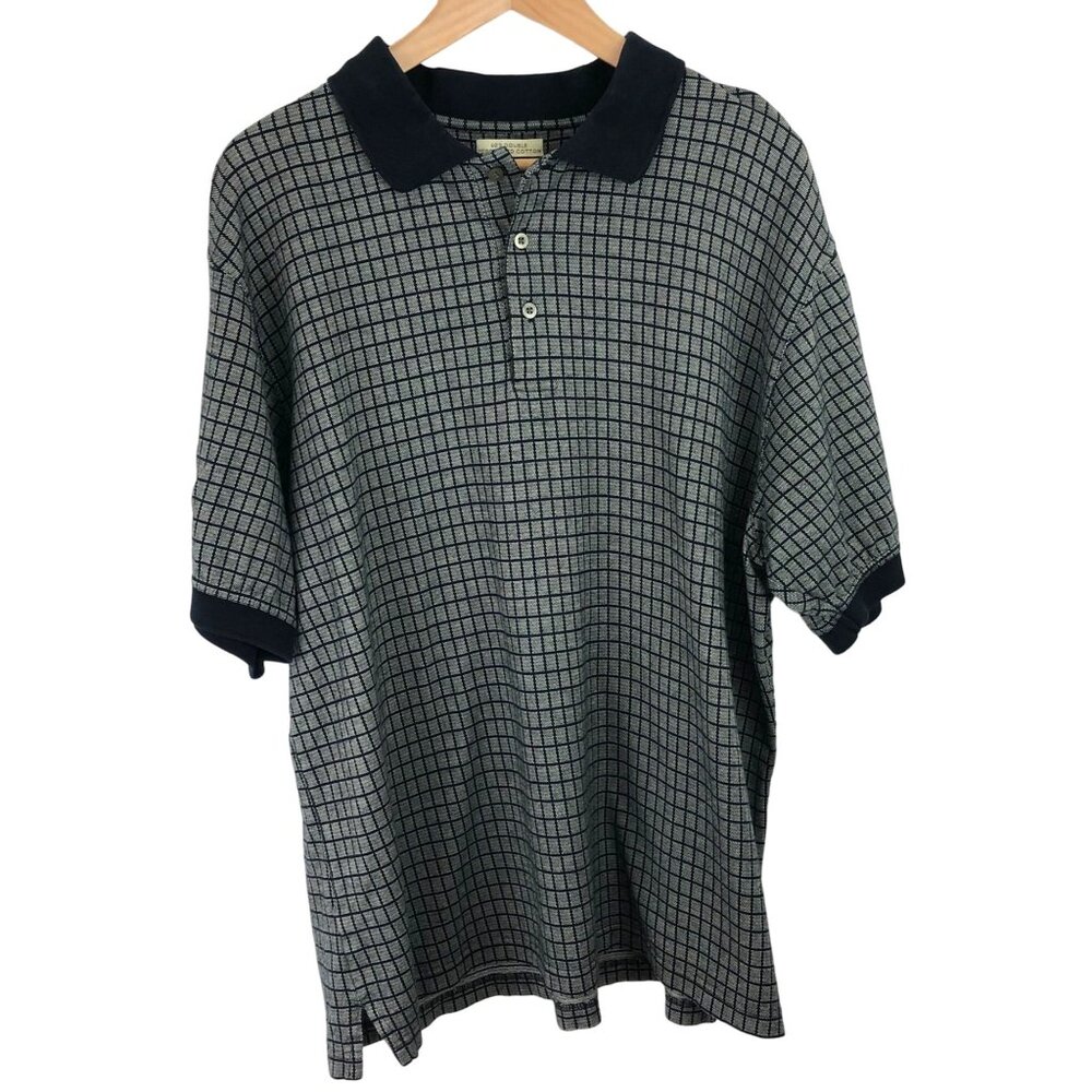 Crossings Mens Size XL Black & Brown Plaid Short Sleeve Polo Shirt